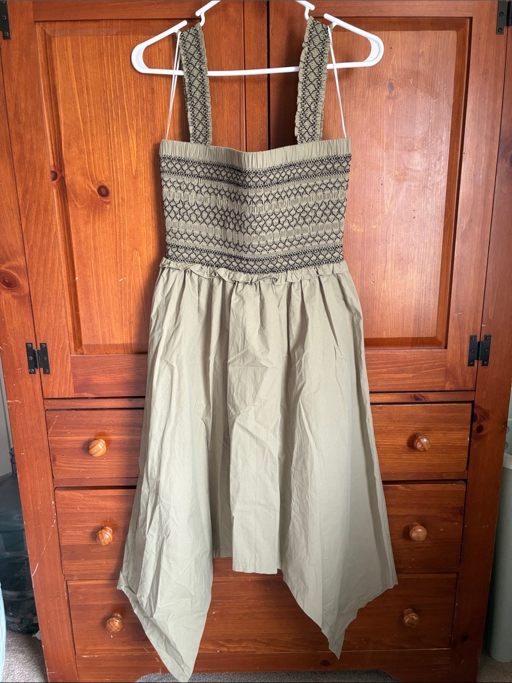 Able Los Angeles Olive Green smocked top dress NWOT
